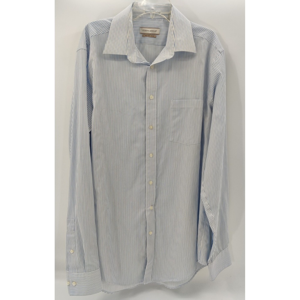 Joseph Abboud Mens Blue Stripe Slim Fit Shirt Tall Size 16 36/37 Non Iron Cotton